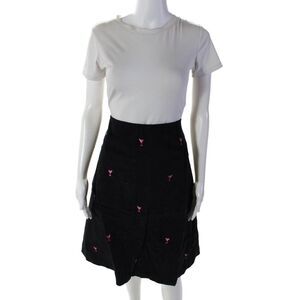 Lilypod Womens Cotton Corduroy Martini Glass Midi A-Line Skirt Black Size 12